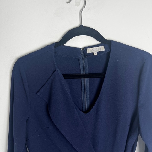 1. State Navy Blue Long Sleeve Wrap Front Pockets Classic Chic Romper Size M - Picture 3 of 11
